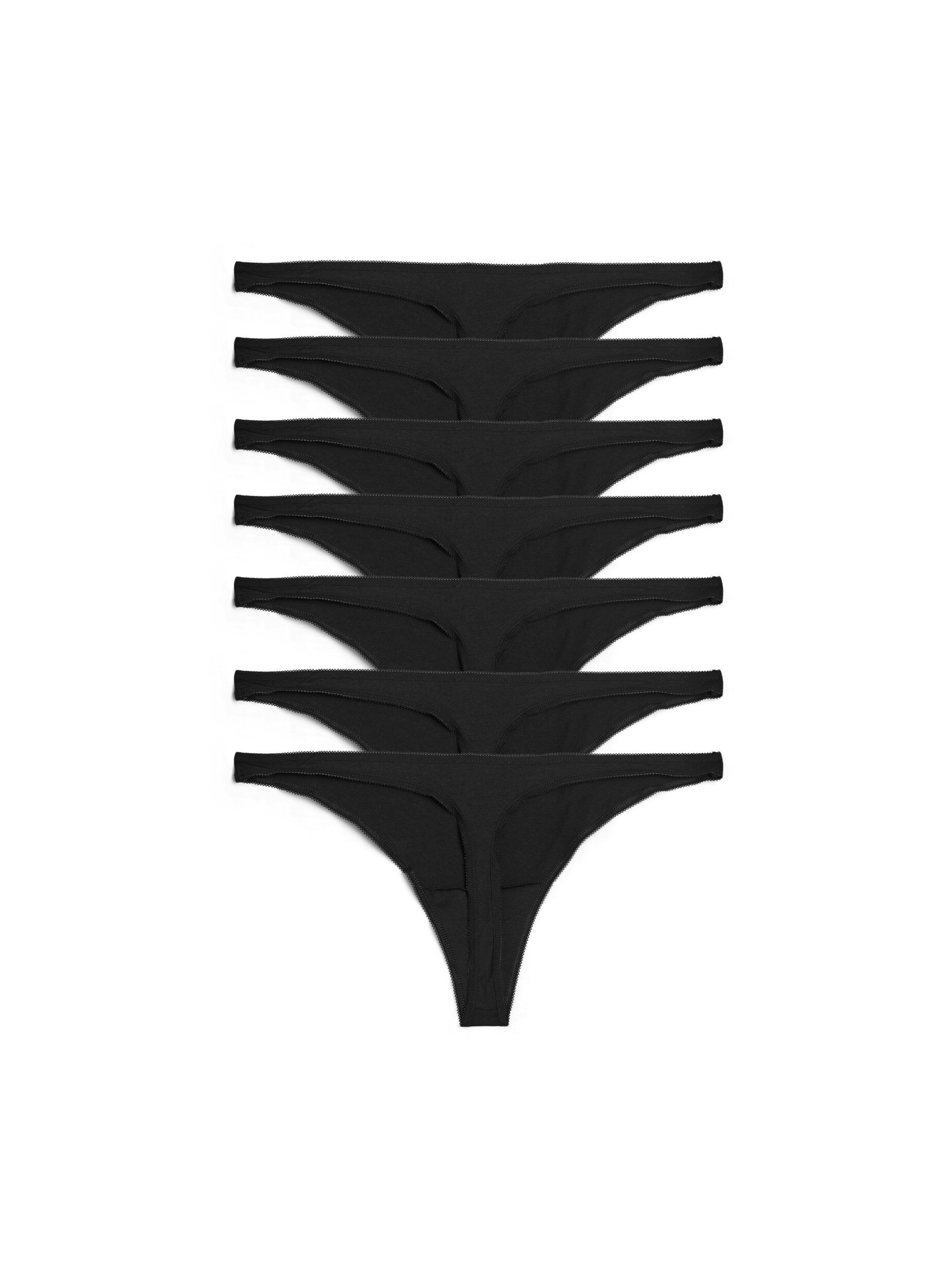 Zizzi 7-pack katoenen strings met een lage taille, Zwart, Packshot image number 1