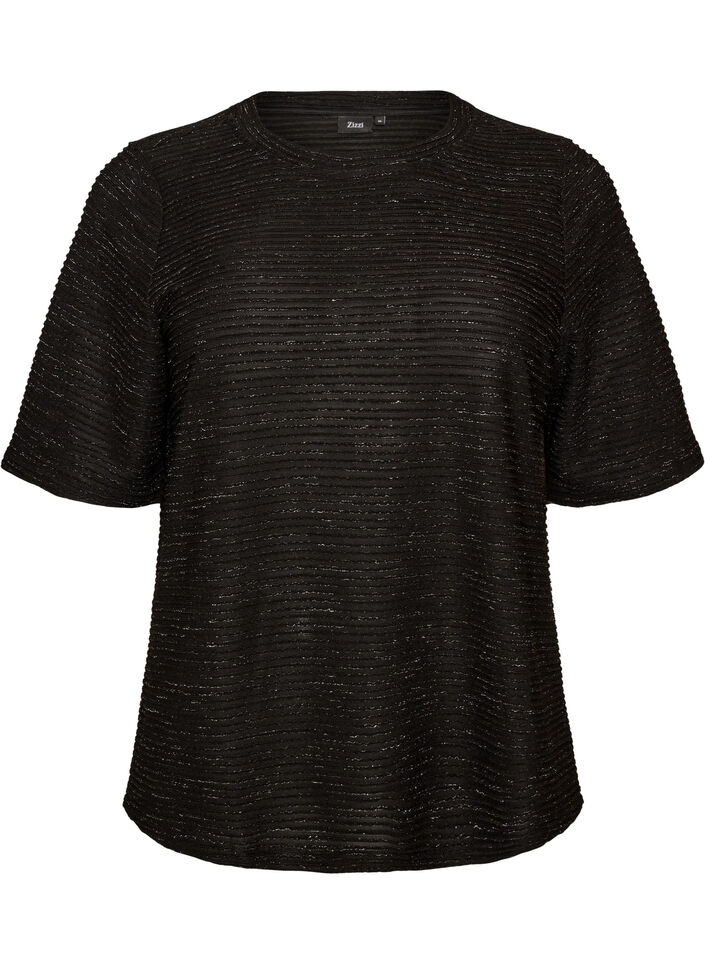 Blouse met structuur en glitter, Zwart, Packshot image number 0