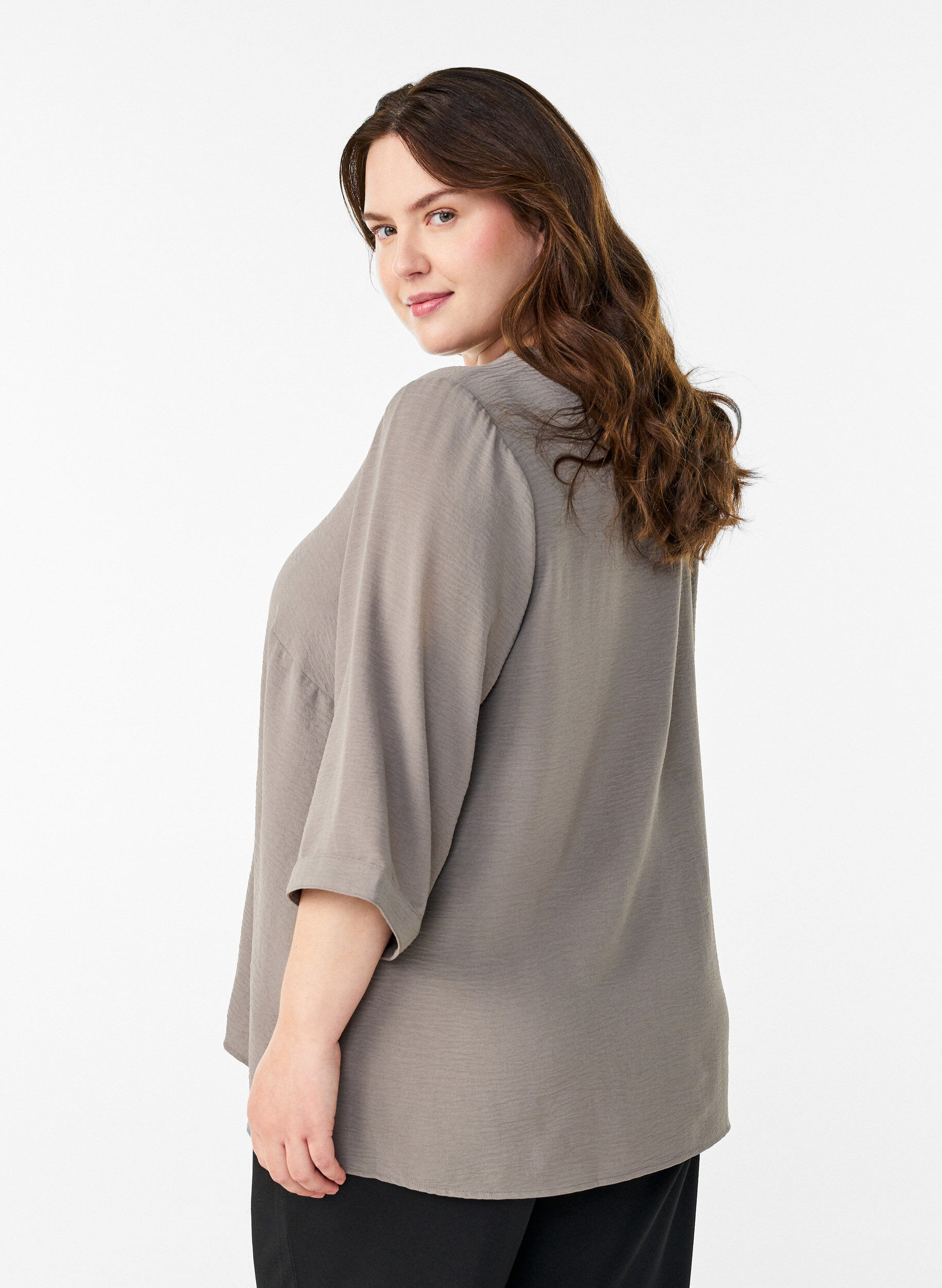 ZizziShirtblouse met V-hals en 3/4 mouwen, Beige, Model image number 2