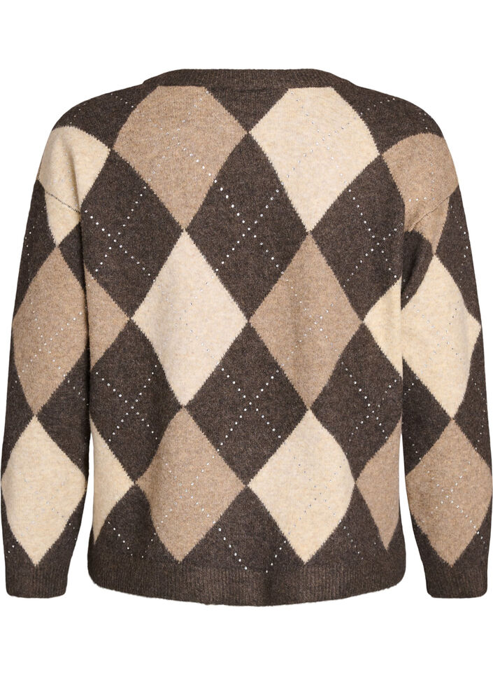 Argyle vest met strass-steentjes, Bruin, Packshot image number 1