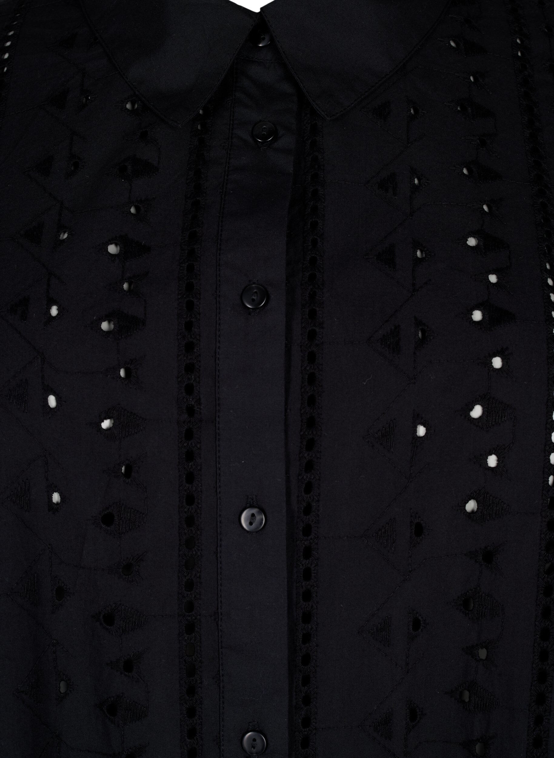 Zizzi Katoenen overhemdjurk met broderie anglaise, Black, Packshot image number 2
