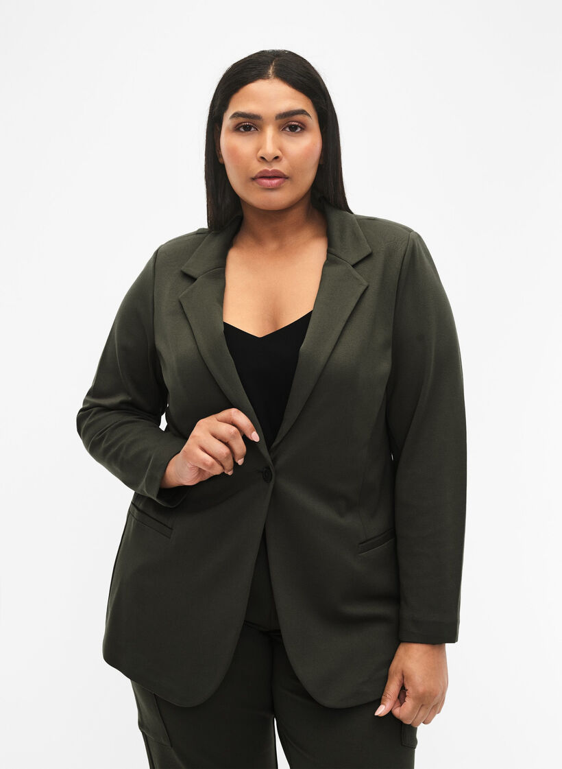 Eenvoudige blazer met knoopsluiting, Groen, Model image number 0