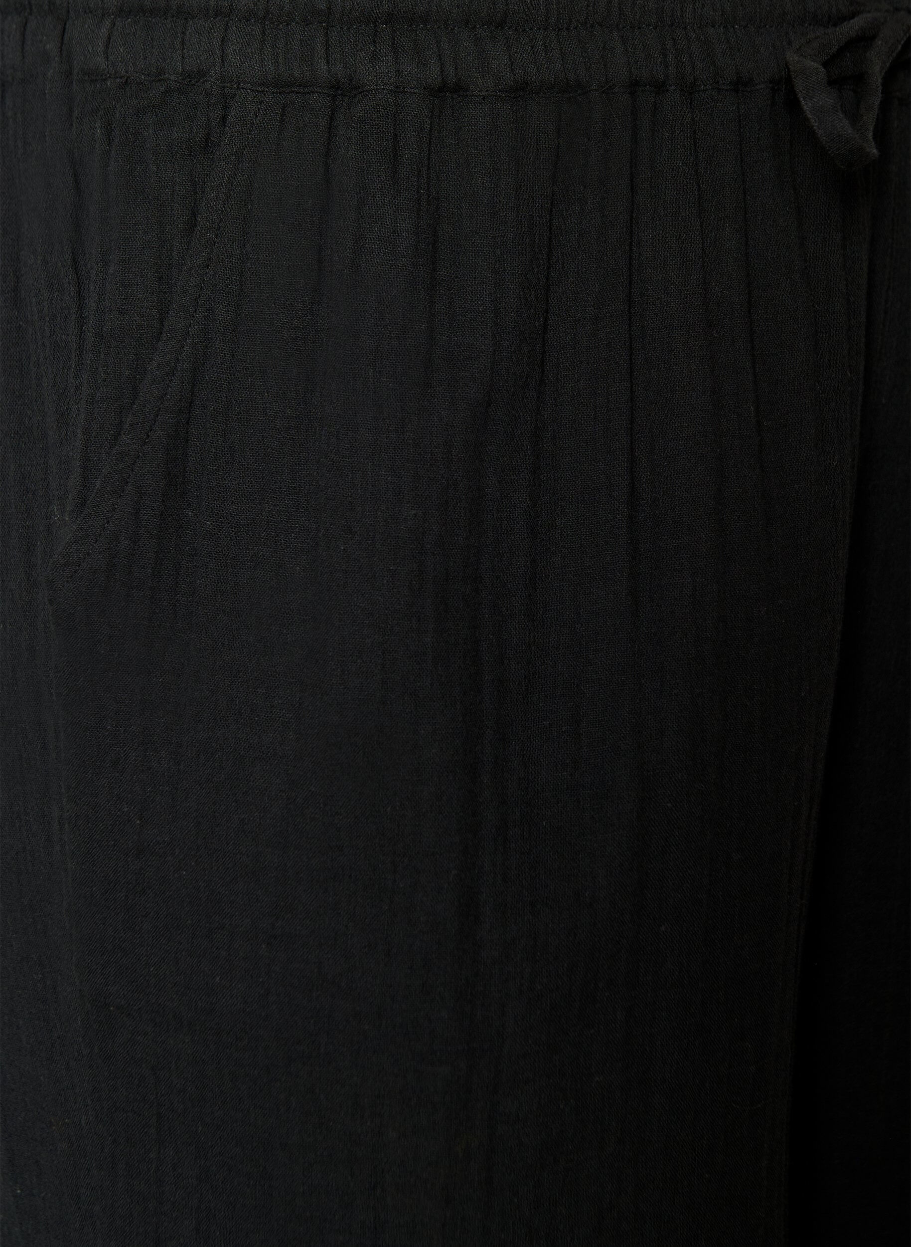 ZizziLos katoenen mousseline shorts met een hoge taille, Zwart, Packshot image number 2