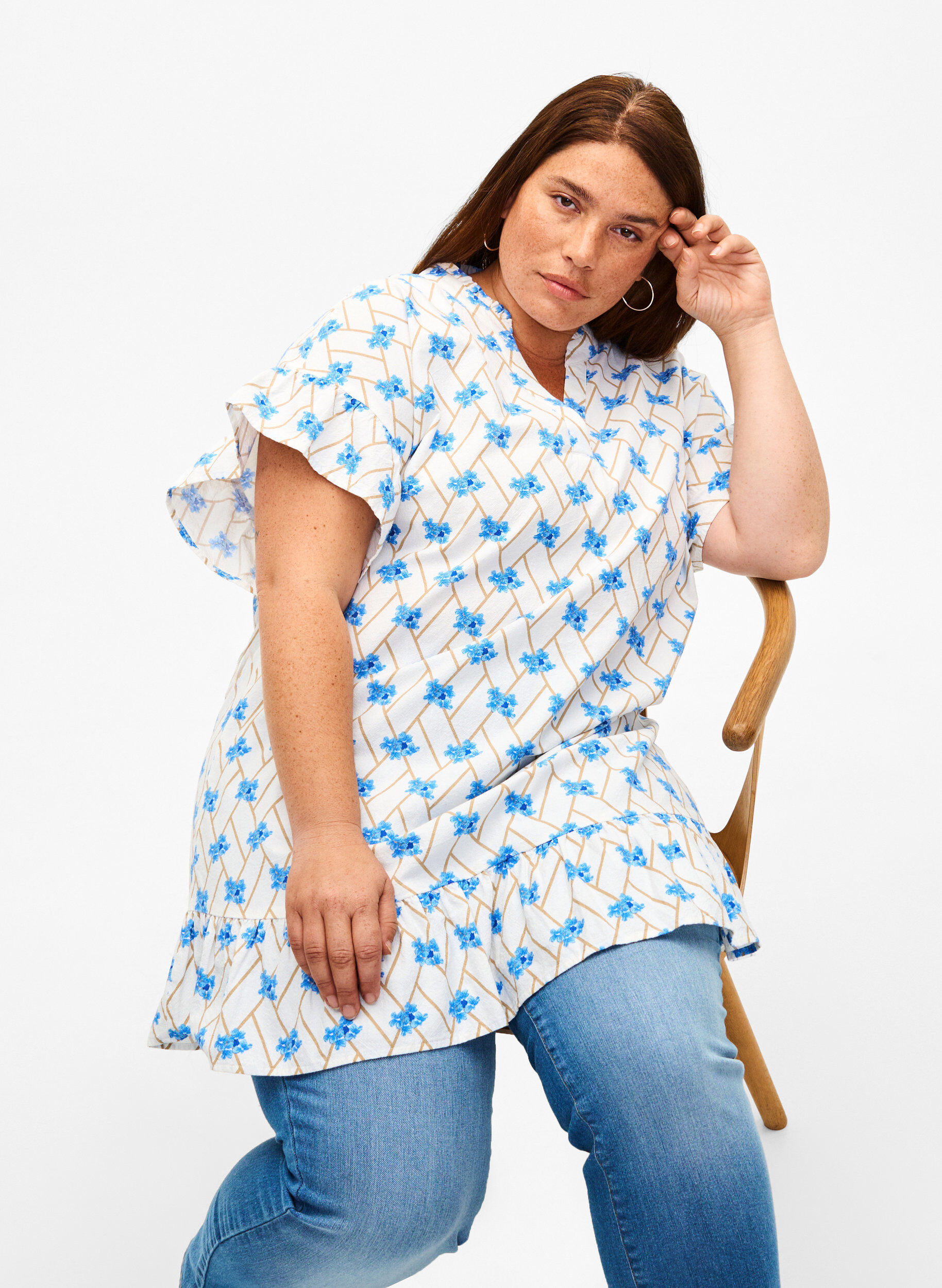 Zizzi Gebloemde katoenen tuniek, Snow White Flower, Image image number 0