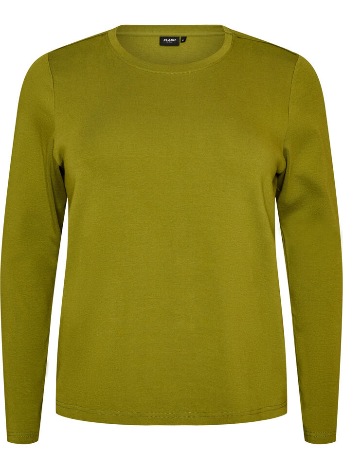 Basic T-shirt met lange mouwen en ronde hals, Groen, Packshot image number 0