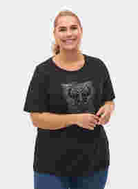 T-shirt van biologisch katoen met studs, Black Owl, Model