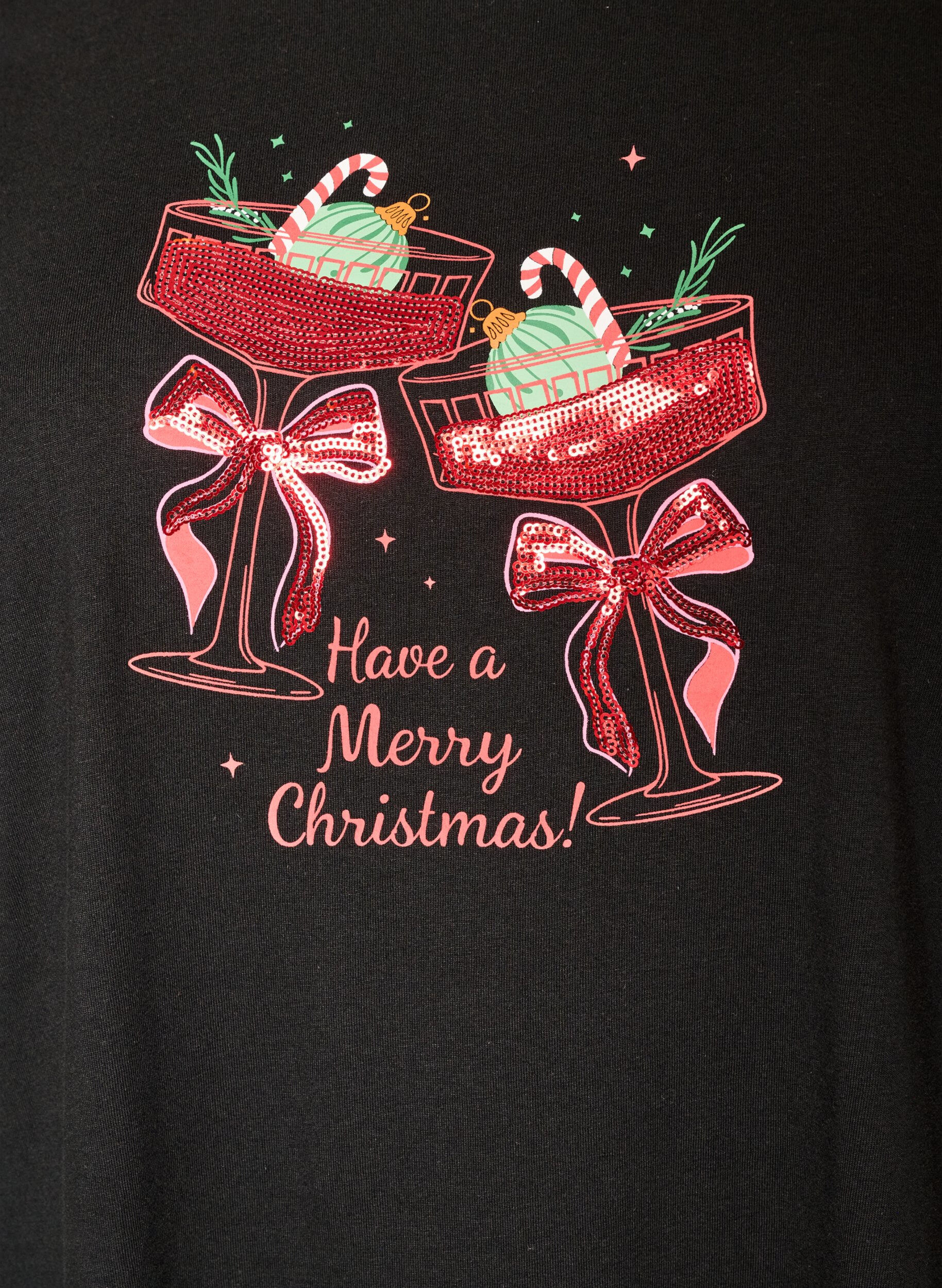 ZizziKerst T-shirt van biologisch katoen, Zwart, Packshot image number 2