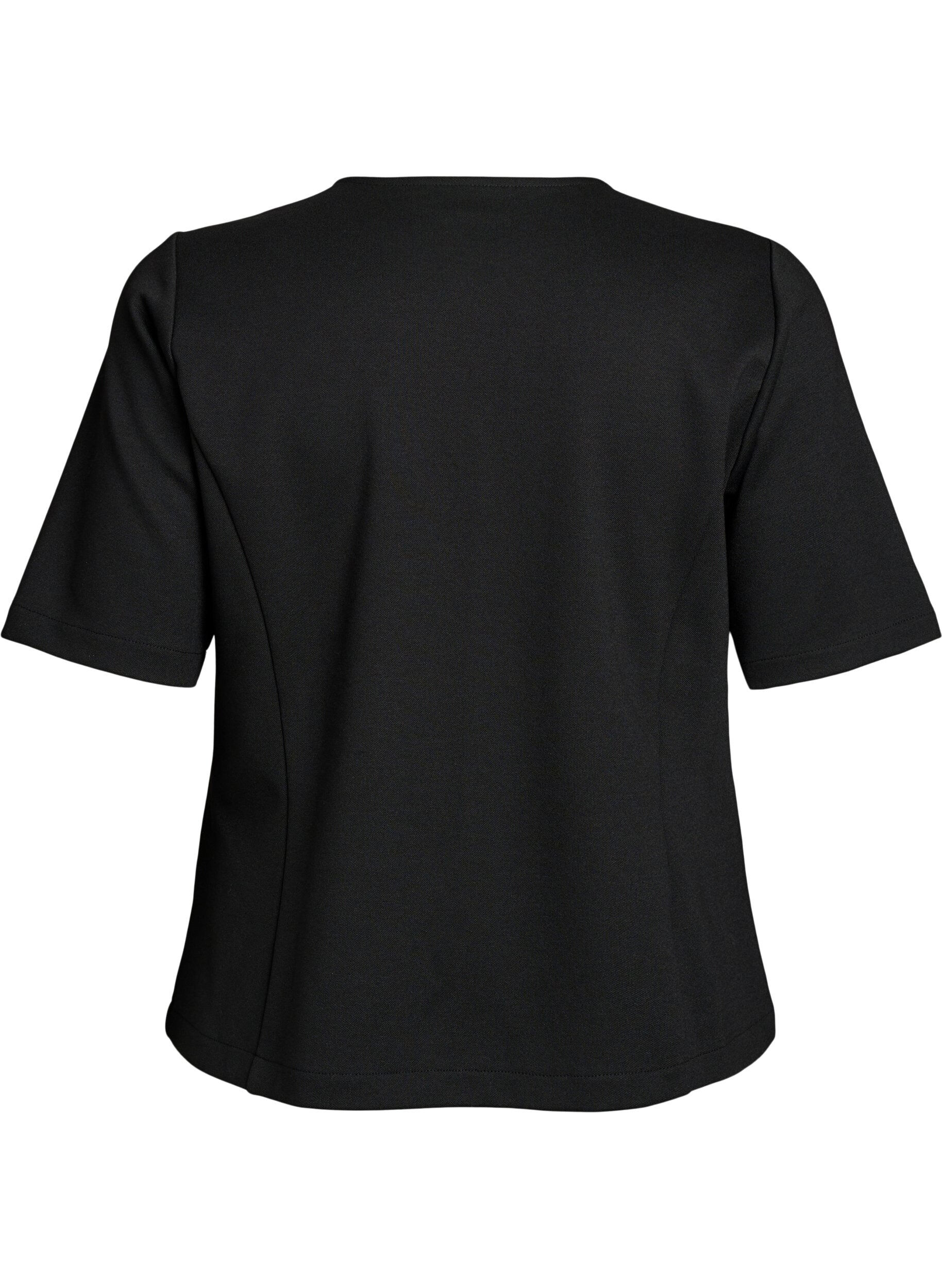 Zizzi Blouse met asymmetrisch wikkeleffect en korte mouwen, Zwart, Packshot image number 1