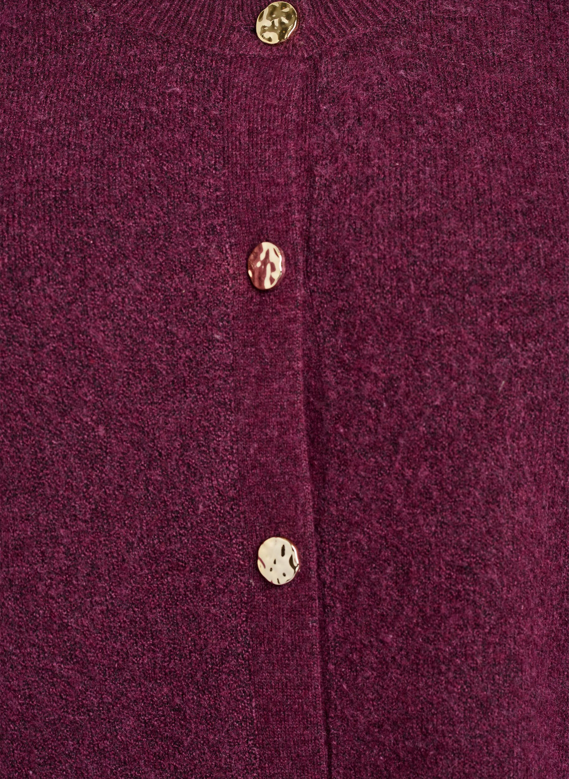 Zizzi Cardigan in zacht breisel met goudkleurige knopen, Donker Bordeaux, Packshot image number 2