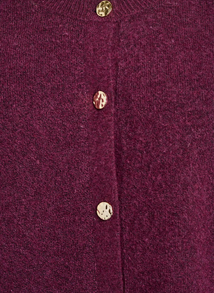 Cardigan in zacht breisel met goudkleurige knopen, Donker Bordeaux, Packshot image number 2