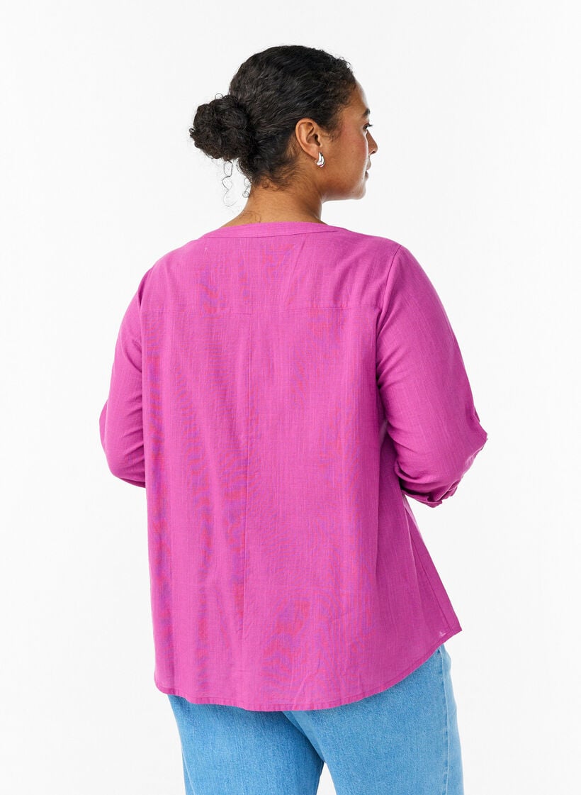 Katoenen blouse met V-hals, Roze, Model image number 2