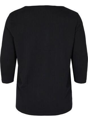 Effen katoenen t-shirt met 3/4 mouwen, Black, Packshot image number 1