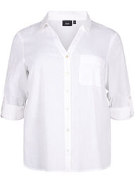 Shirtblouse met knoopsluiting van katoen-linnenmix, Bright White
