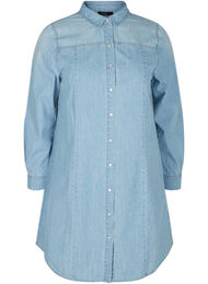 Lange denim blouse in katoen, Light blue denim