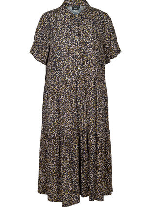 Viscose midi-jurk met korte mouwen, Black W. Flower, Packshot image number 0