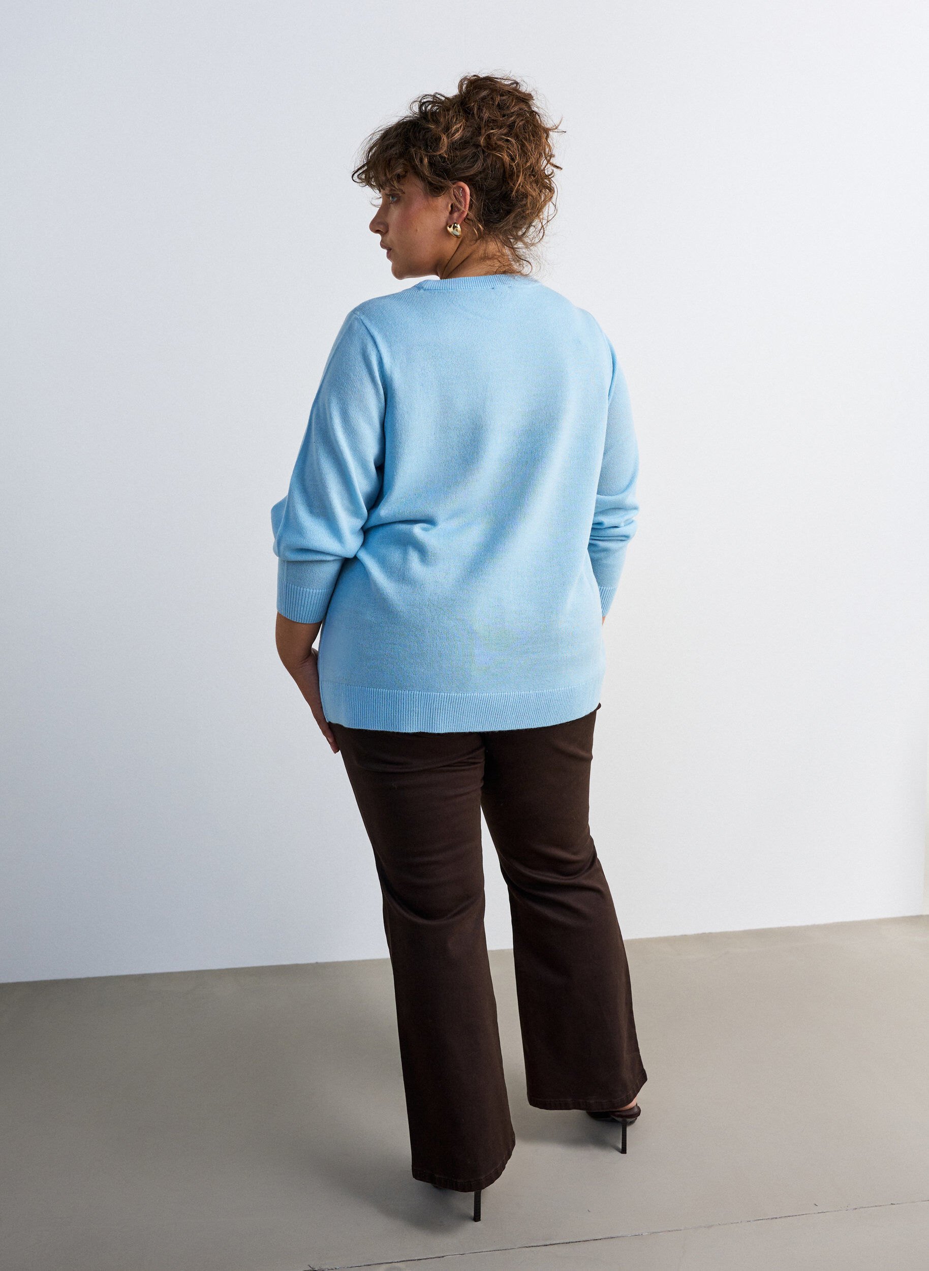 ZizziGebreide blouse met een kerstmotief, Blauw, Model image number 2