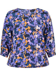 Gebloemde viscose blouse met smok, Purple Flower AOP