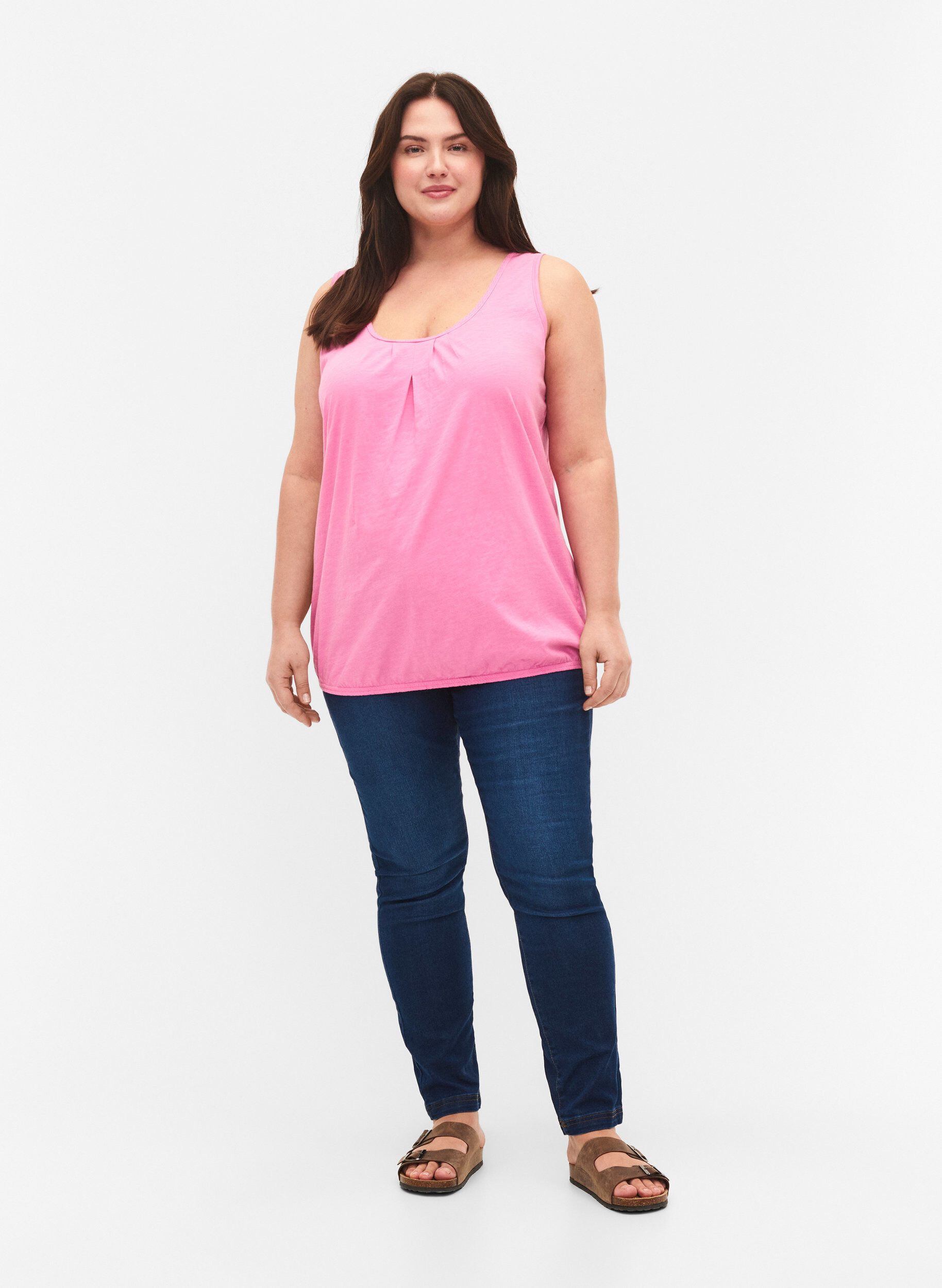 Zizzi 2-pack katoenen topje met kanten randje, Rosebloom / Black, Model image number 2