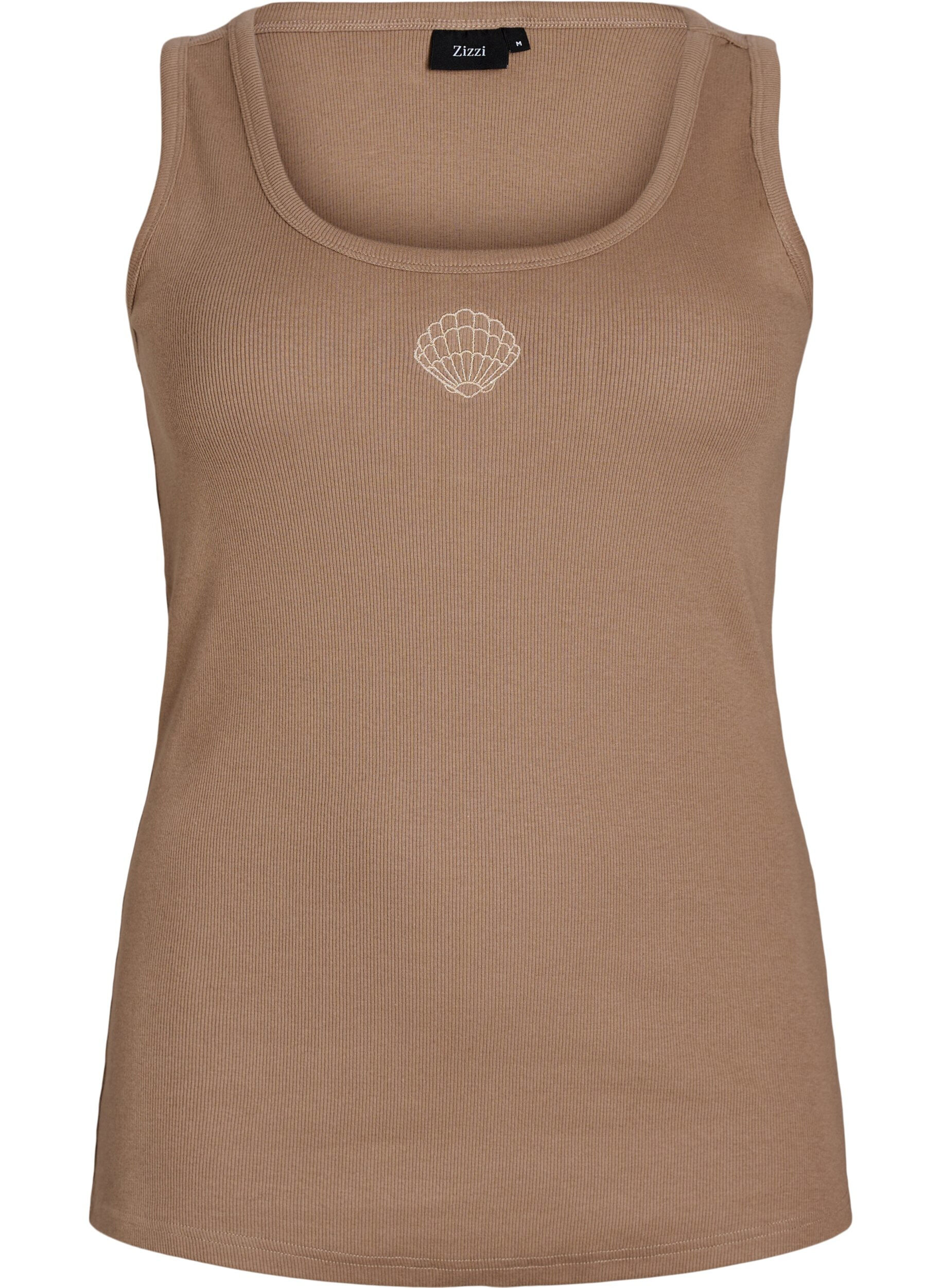 ZizziNauwsluitende top met motief, Bruin, Packshot image number 0