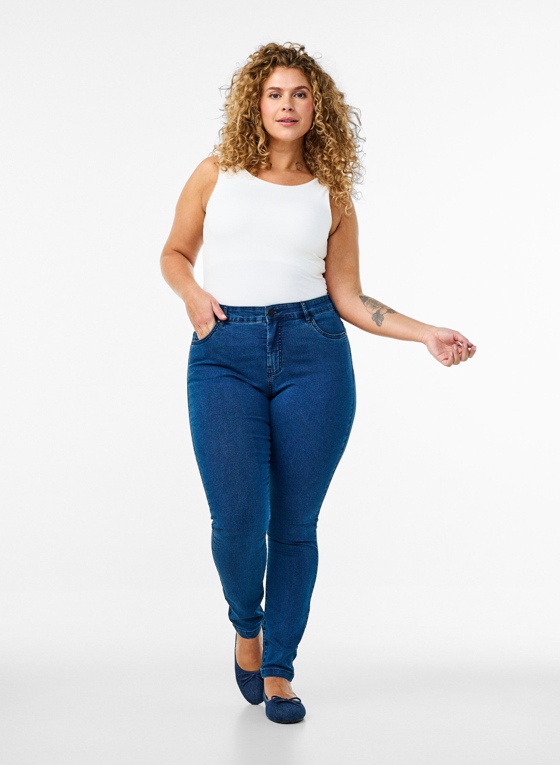 super slim fit Amy jeans met hoge taille, Blauw, Model