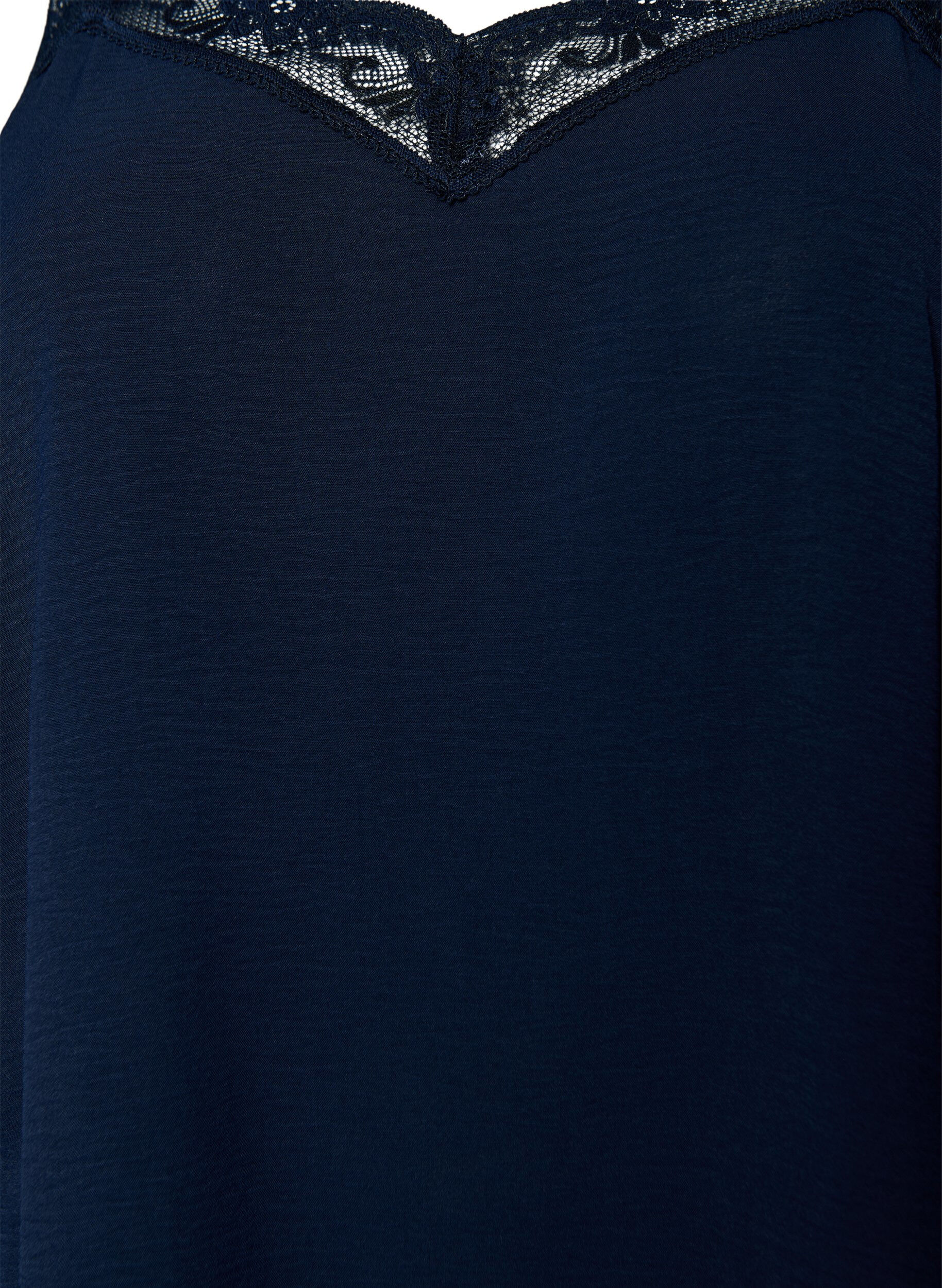 Zizzi Cami top met V-hals en kanten rand, Blauw, Packshot image number 2