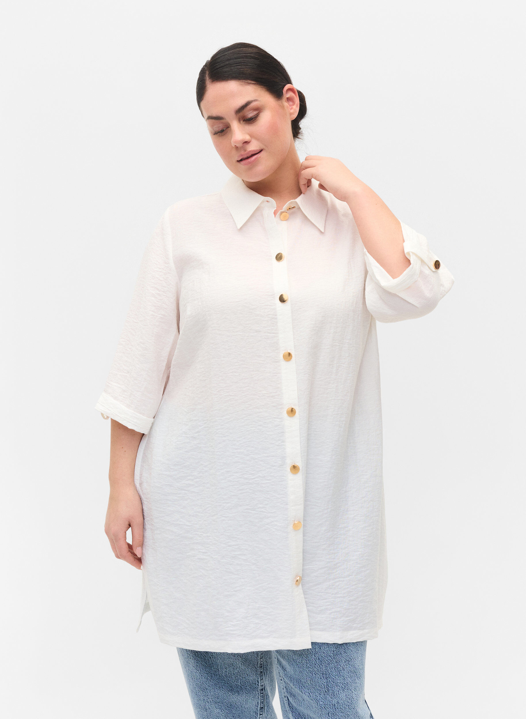 Zizzi Lange blouse met 3/4 mouwen, Bright White, Model image number 0
