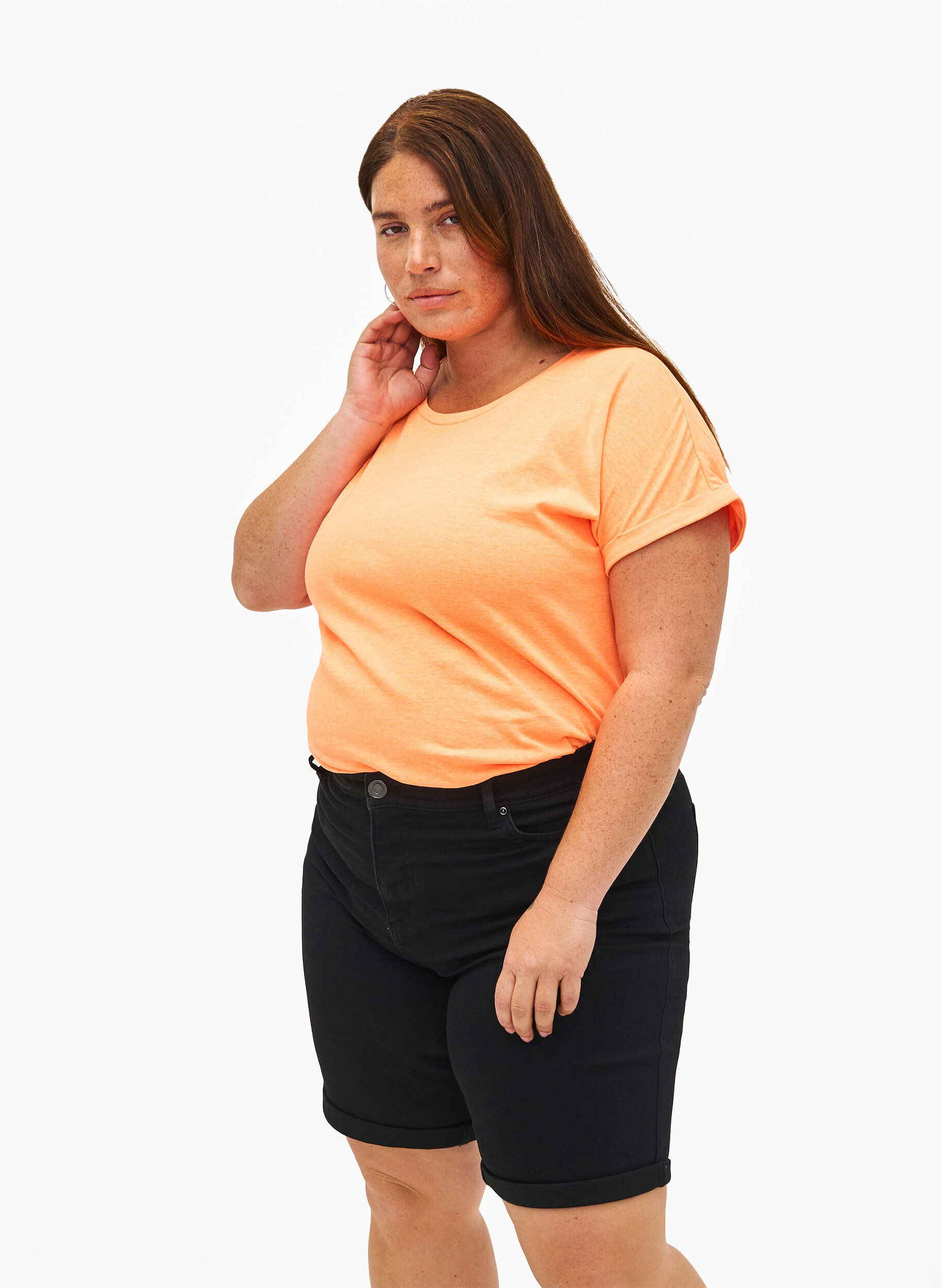 Zizzi Korte spijkerbroek met strakke pasvorm en hoge taille, Black, Model image number 0