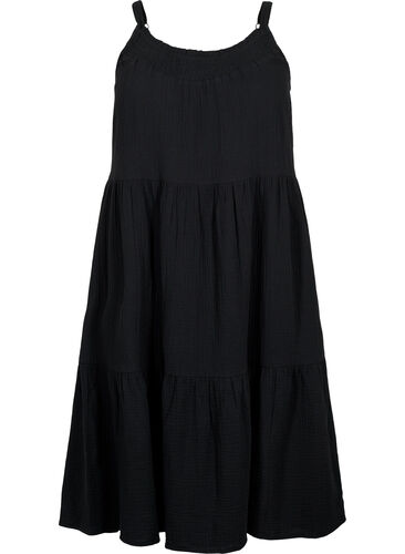 Effen katoenen strapless jurk, Black, Packshot image number 0