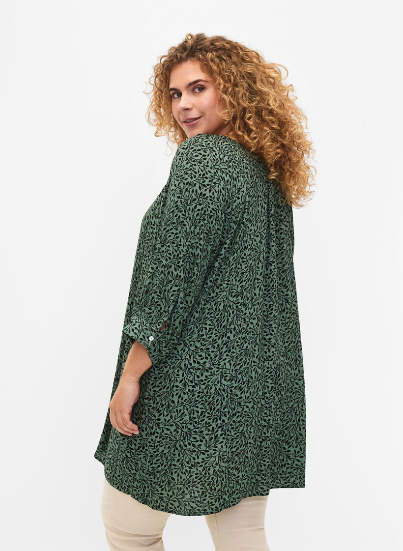 Tuniek van viscose met print en 3/4 mouwen, Green AOP, Model image number 1