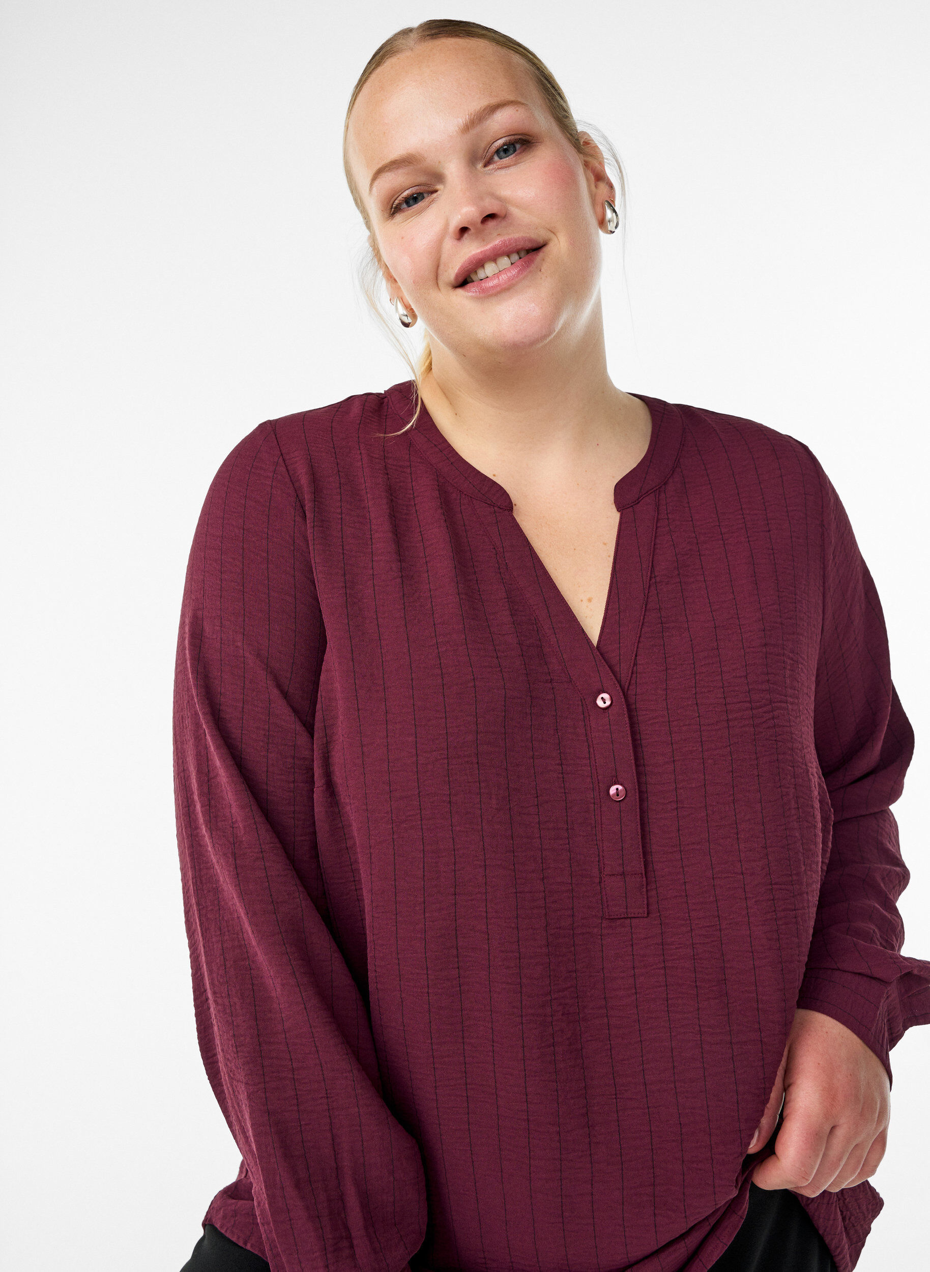 Zizzi Streepjes overhemdblouse, Rood, Model image number 3