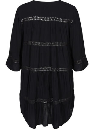 Viscose jurk met a-lijn en kanten lint, Black, Packshot image number 1