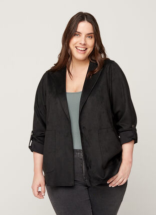 Open jas met grote zakken, Black, Model image number 0