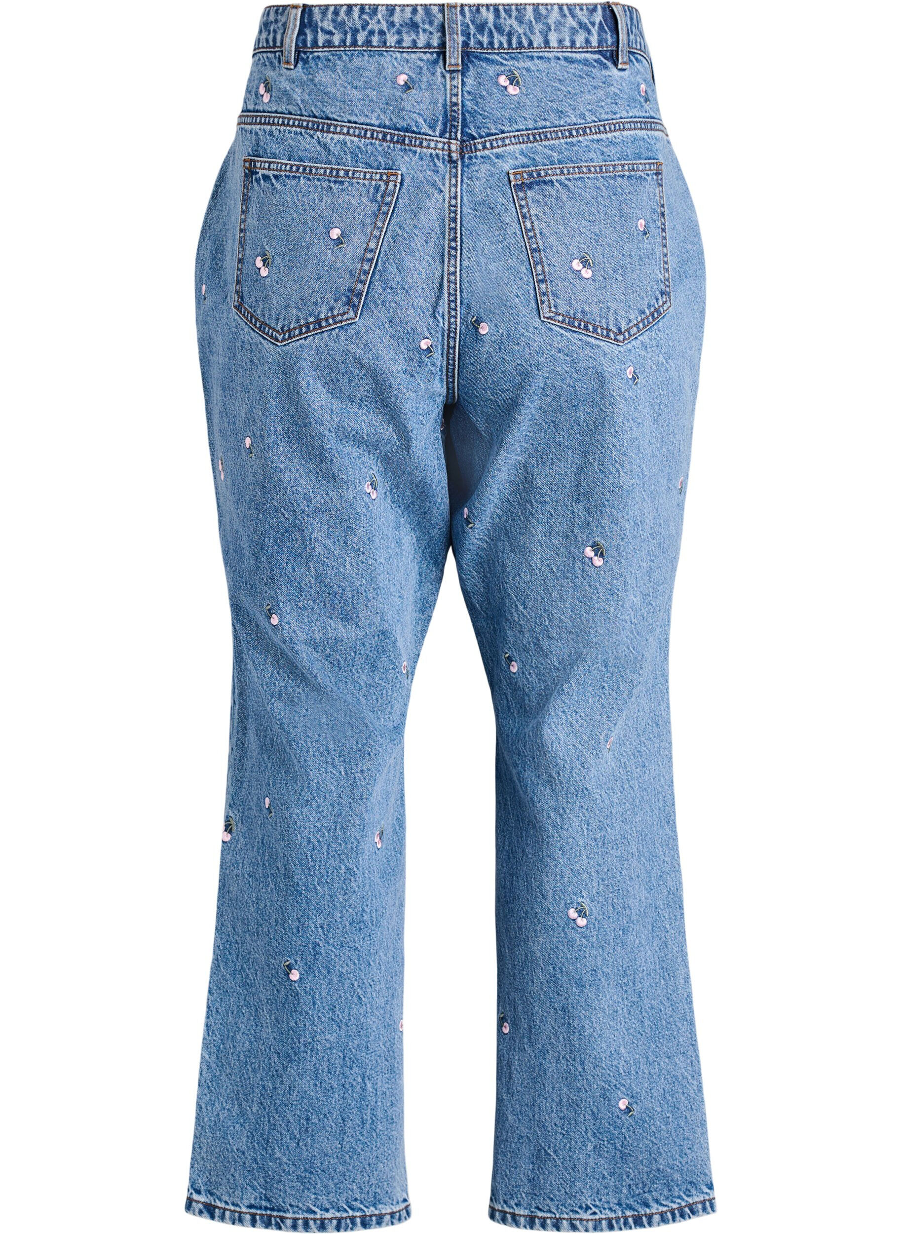 Zizzi High waist Gemma jeans met geborduurde details, Blauw, Packshot image number 1
