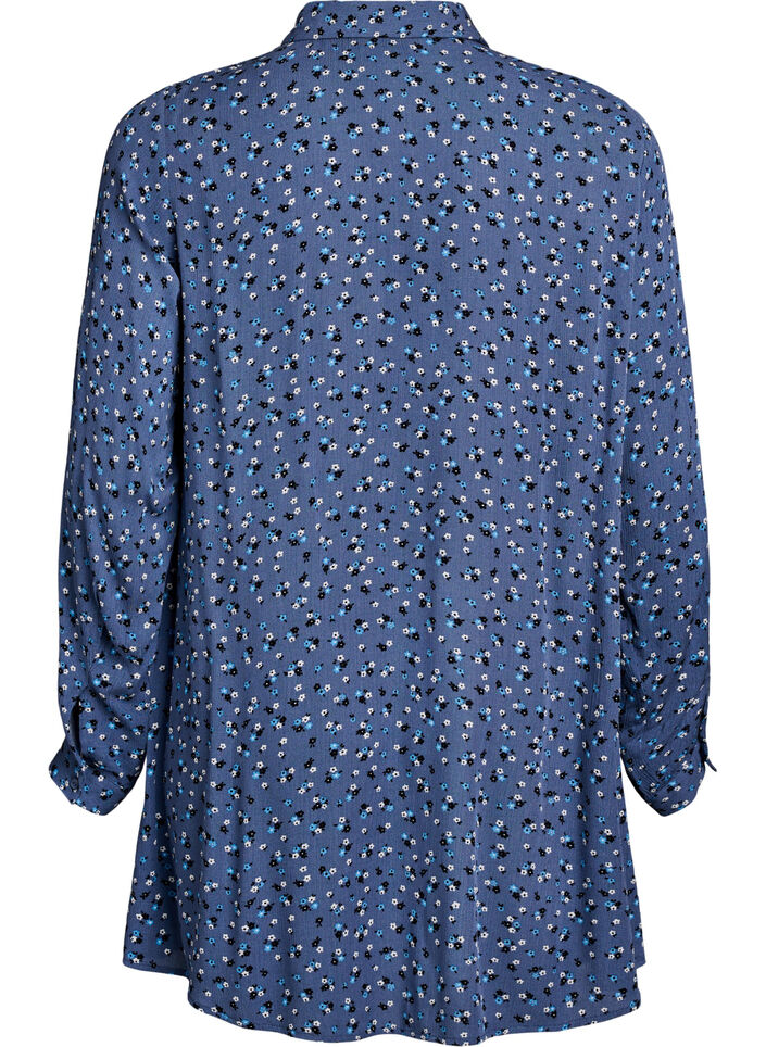 Lange blouse met bloemenprint, Blauw, Packshot image number 1