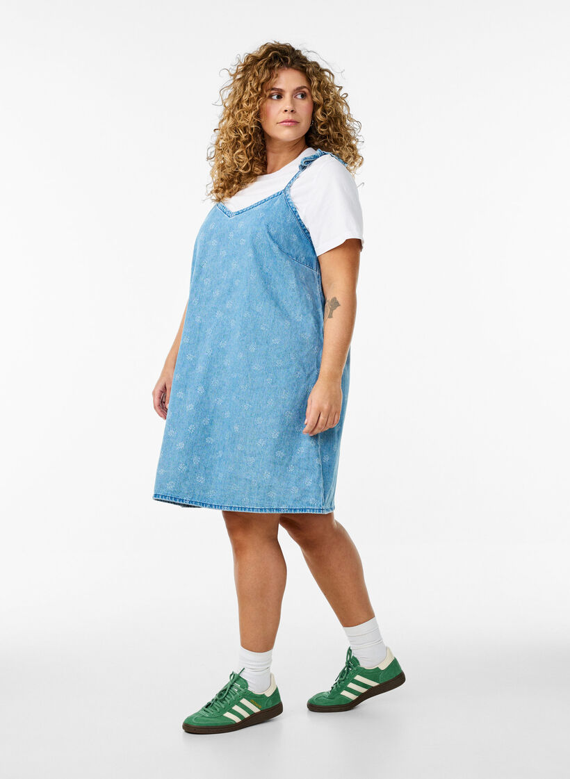 Korte denimjurk met verstelbare banden, LBD w. Flower, Model image number 3