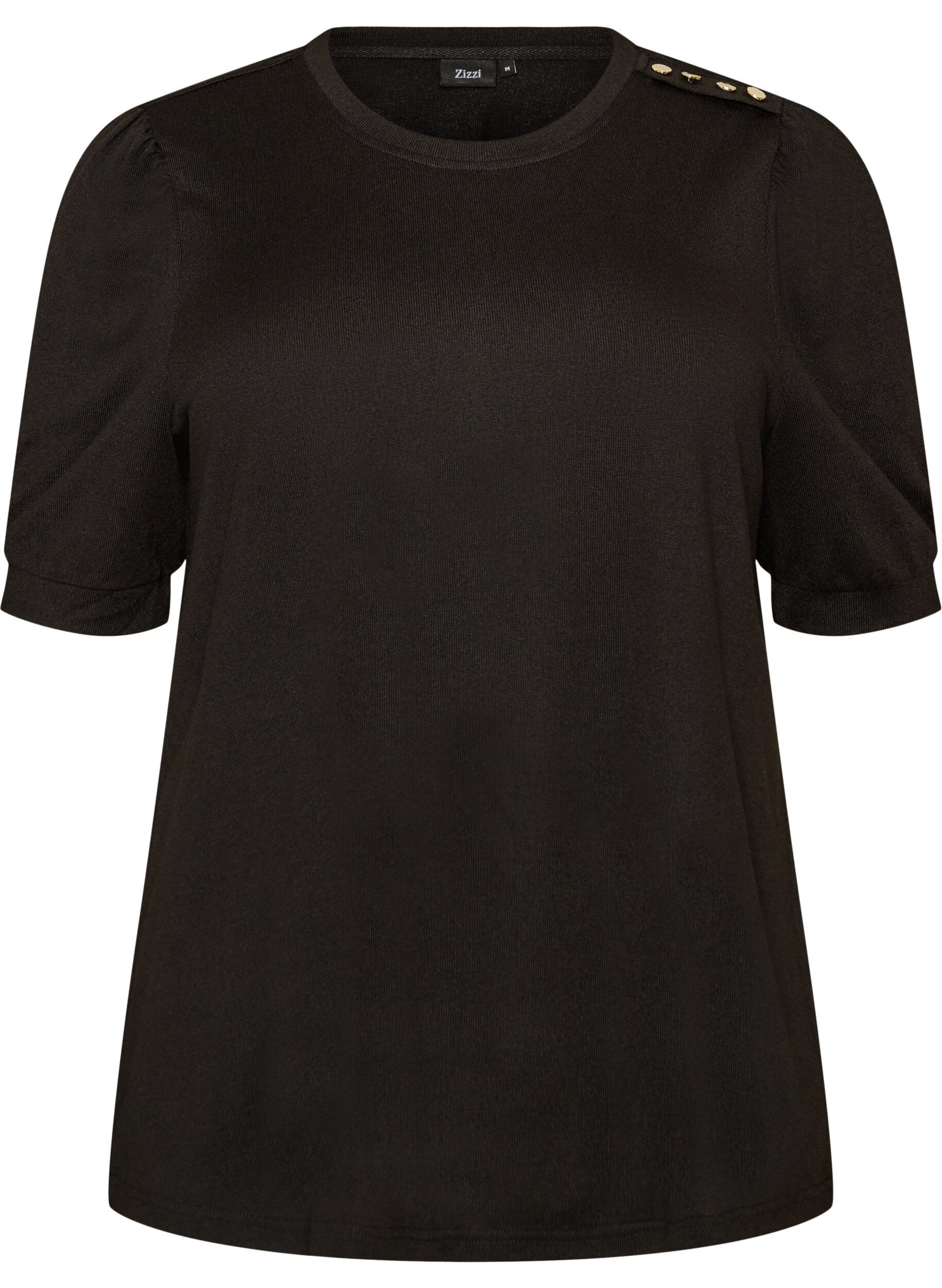 ZizziBlouse met knoopdetail en korte pofmouwen, Zwart, Packshot image number 0