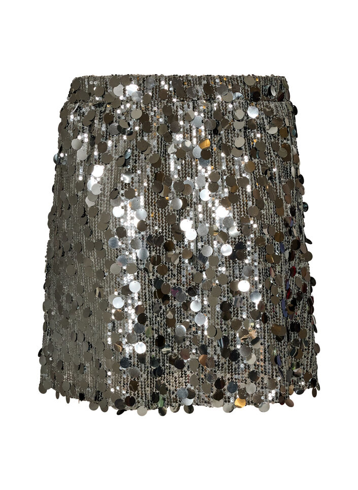 Korte paillettenrok met elastische tailleband, Grijs, Packshot image number 1