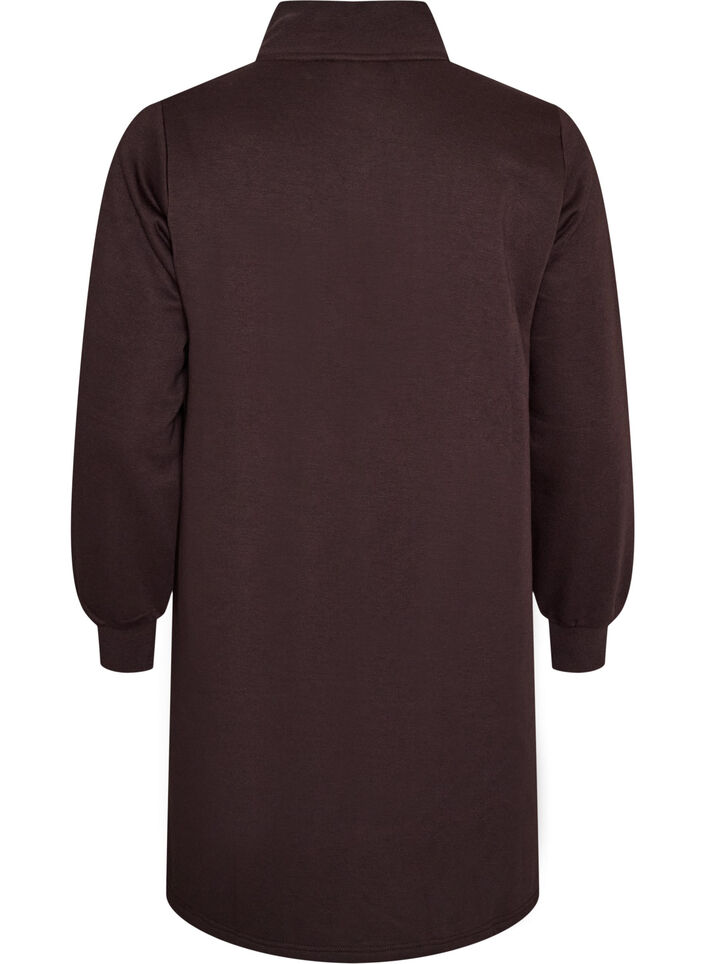 Sweatshirtjurk met hoge ribkraag en rits, Bruin, Packshot image number 1