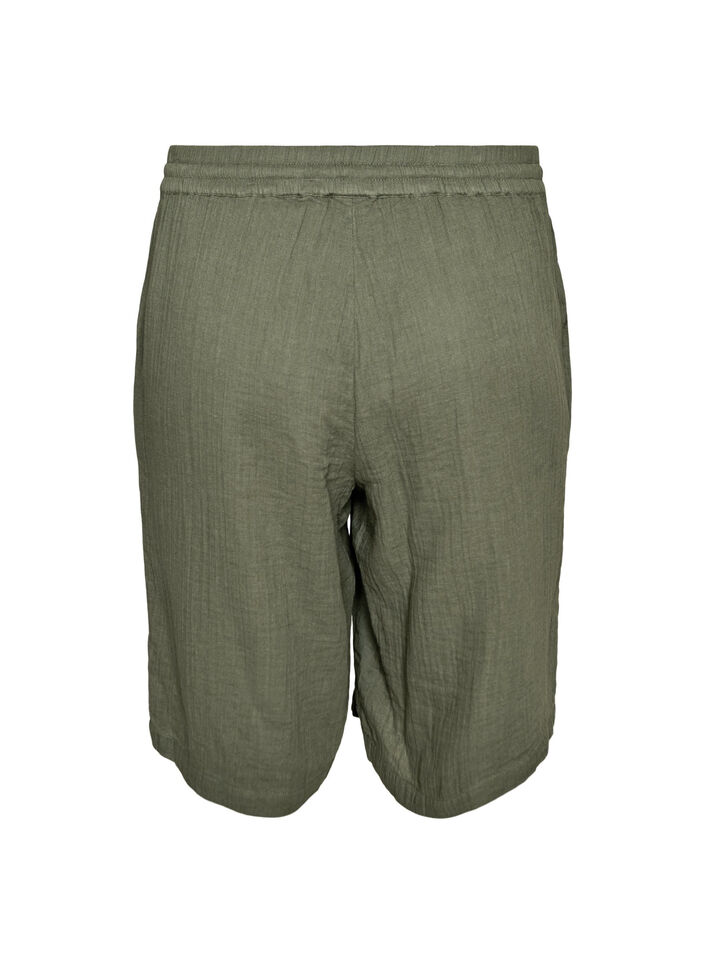 Los katoenen mousseline shorts met een hoge taille, Groen, Packshot image number 1