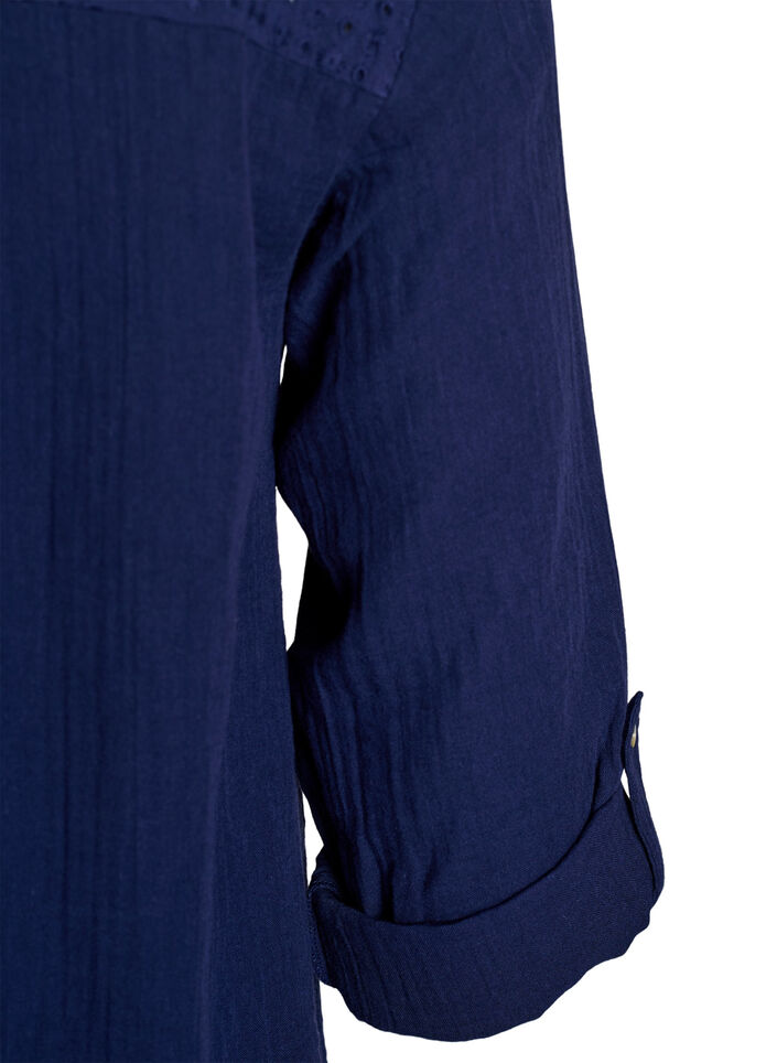 Blouse in katoenen mousseline met broderie anglaise, Blauw, Packshot image number 3