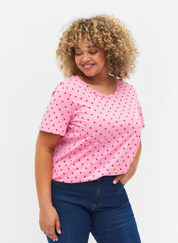 Katoen stipjes t-shirt, Prism Pink W. Dot, Model image number 0