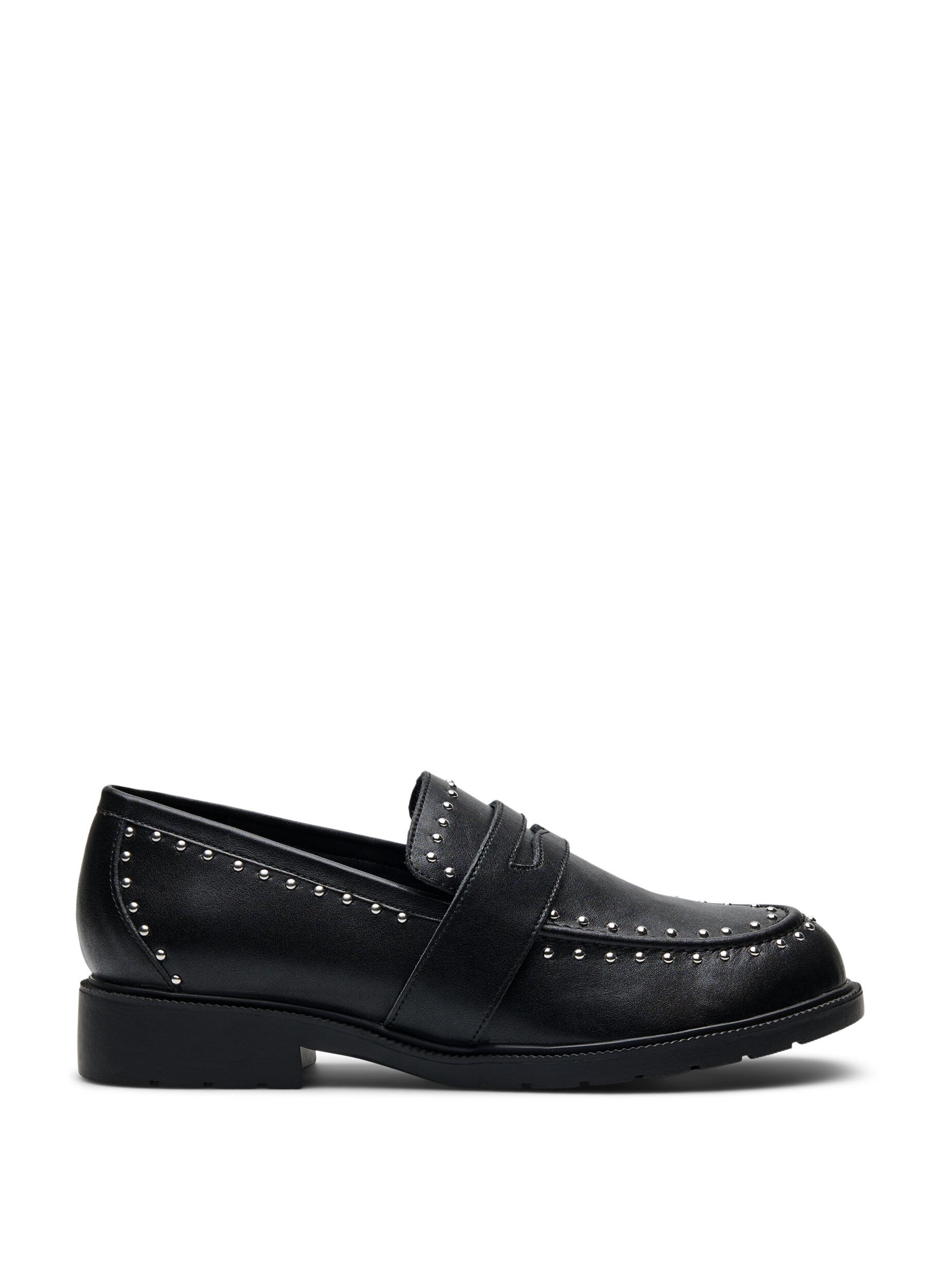 Zizzi Wide fit - Leren loafers met studs, Zwart, Packshot image number 0