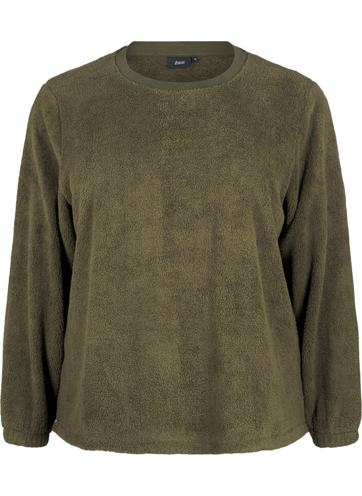 Losse teddyblouse met ronde hals, Forest Night, Packshot image number 0