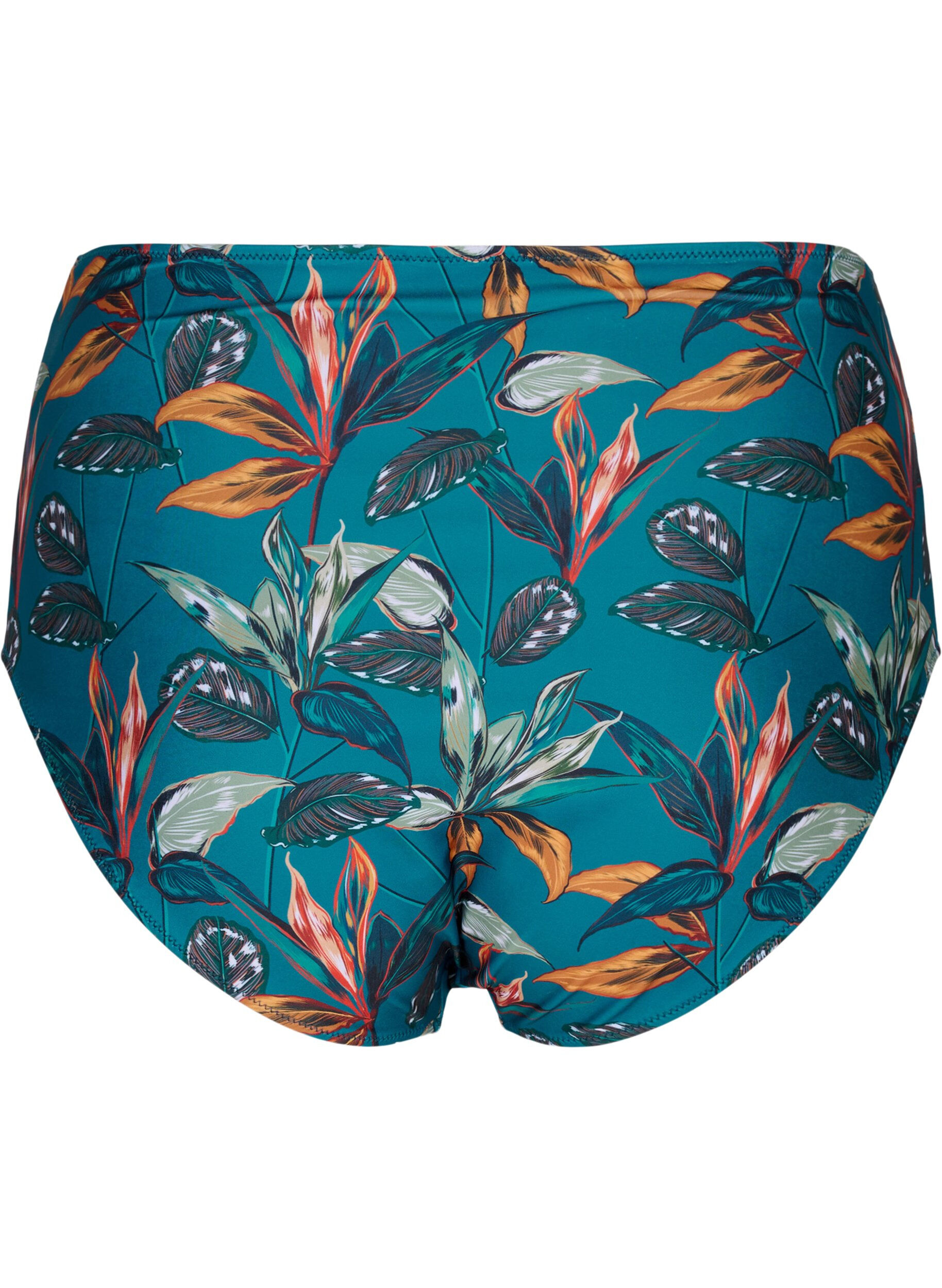 Zizzi Bikinibroekje met hoge taille en print, Turquoise, Packshot image number 1