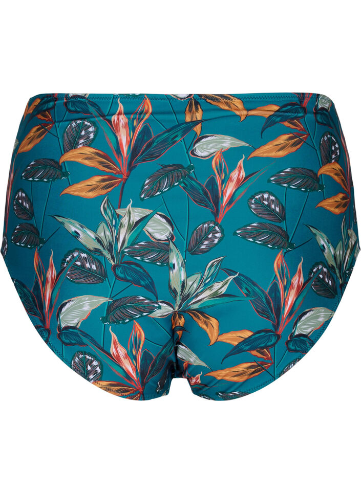 Bikinibroekje met hoge taille en print, Turquoise, Packshot image number 1