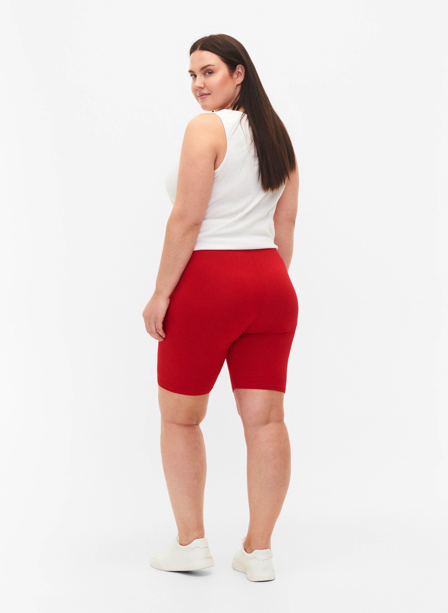 Zizzi Effen basic fietsbroek, Rood, Model image number 2