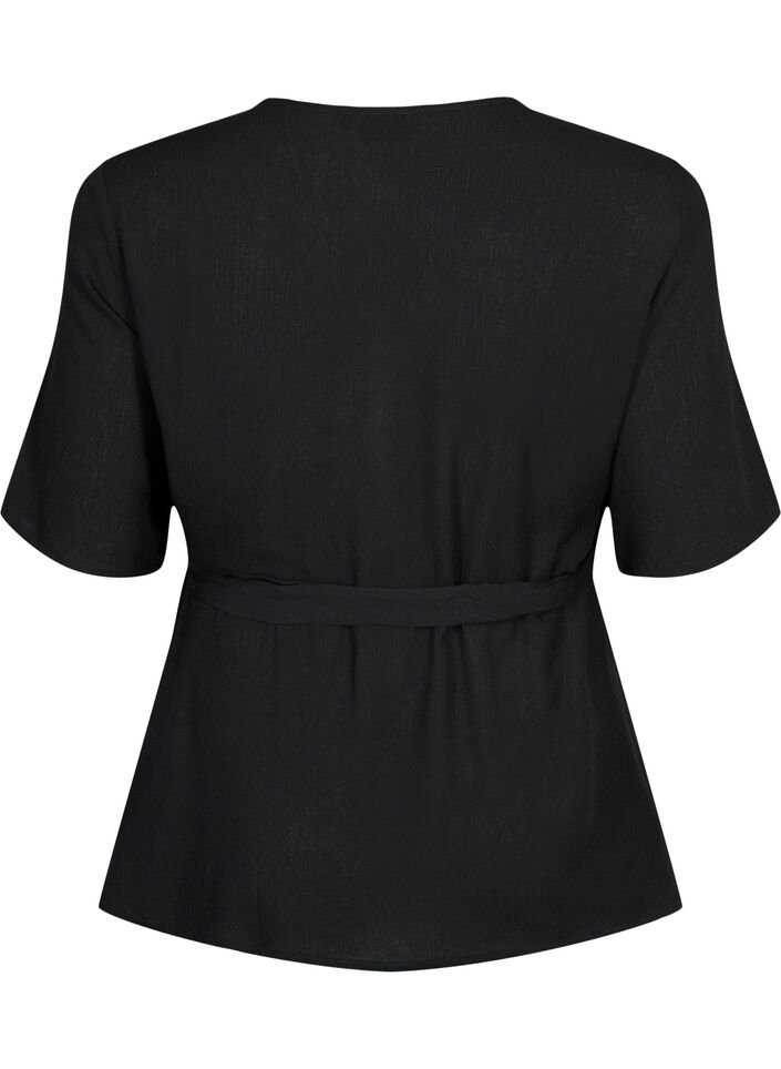Viscose blouse met wikkel, Black, Packshot image number 1