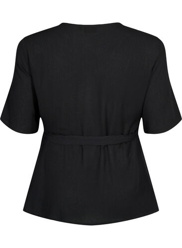 Viscose blouse met wikkel, Black, Packshot image number 1