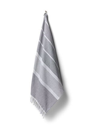 Gestreepte handdoek met franjes, Medium Grey Melange, Packshot image number 0