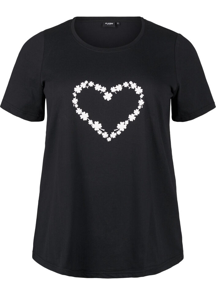 FLASH - T-shirt met motief, Black Flower Heart , Packshot image number 0